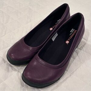 Merrell Women Sz 7 Clog Mary Jane Maroon Burgundy Red Leather Slip On Wedge Heel